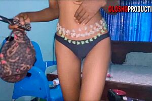 my naughty roommate shakes her narrow ass in bikini while tidying my bedroom