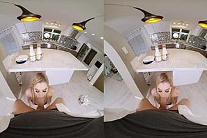 Blonde babe cheats with milkman in hot vr action