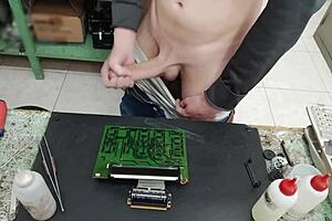 Skinny dude unloads monster cumshot on client machine