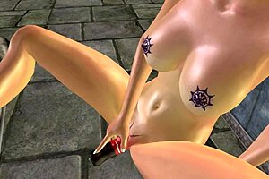 tattooed beauty masturbates pussy with bottle in ancient temple 3d hentai