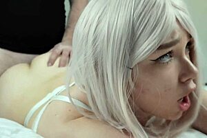 juicy blonde slut fucked deep in pussy ass mouth