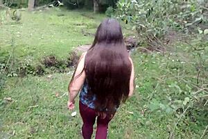 amateur latina milf flashes huge pussy tits ass in forest groped wildly