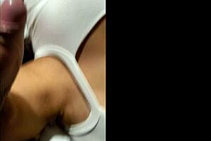 shooting hot cum all over her massive tits