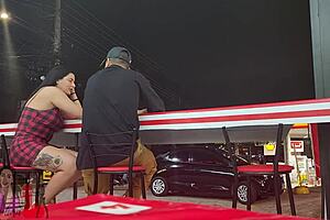 wife flashes tits gets filled with milk by stud in front of cuck husband outdoors