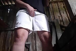 village brunette sneaks barn masturbation orgasm with clothes on