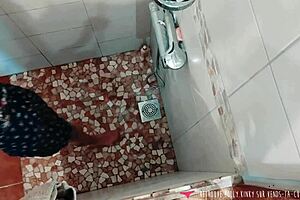 voyeur spies french brunette amateur's seductive shower tease