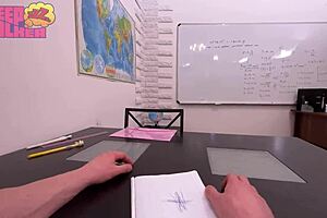 this naughty petite babe ponders the role then rides big cock to creampie bliss