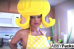 ABIGAIL'S GIANT CUCUMBER THRUSTS DEEP IN KITCHEN DRESS-UP FUN!