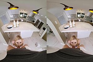 Blonde babe cheats with milkman in hot vr action