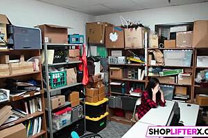 Burglar teen caught at office, punished with big cock hardcore blowjob