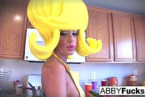 ABIGAIL'S GIANT CUCUMBER THRUSTS DEEP IN KITCHEN DRESS-UP FUN!