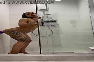 Roxy's Ecstatic Naked Shower Masturbation Moans Overflowing