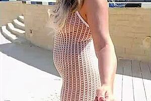 feeling so slutty flashing big tits in see-through dress outdoors