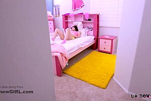 Beautiful Brunette Teen Caught Masturbating on Sofa by Daddy During Porn Interview Casting