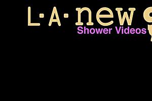 pretty blonde model strips and showers sensually for casting