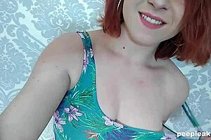 amateur redhead shoves dildo deep while fingering her shaved pussy up close!