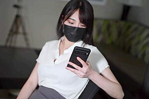 Shaved Asian Office Babe Squirts for Promotion Orgasm