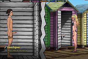 jenny captures exhibitionist cums on her tits in steamy hentai game