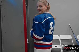 big ass blonde teen sneaks up on cameraman for outdoor fun in locker room