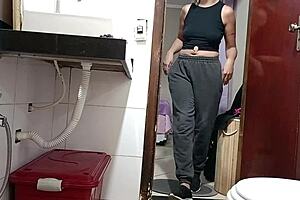 caught the maid bent over in bathroom ripping clothes for creampie doggy