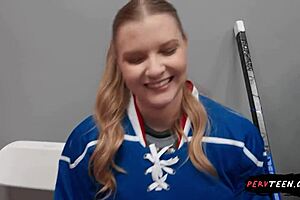 big ass blonde teen sneaks up on cameraman for outdoor fun in locker room