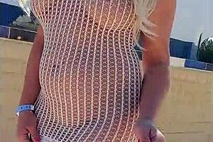 feeling so slutty flashing big tits in see-through dress outdoors