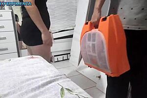 Married Bride Pays Delivery Boy with Bent-Over Doggy Facial Cumshot