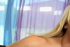 Blonde bombshell teases with gaping pussy and deepthroat skills