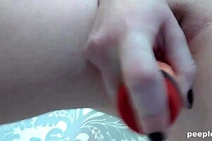 amateur redhead shoves dildo deep while fingering her shaved pussy up close!