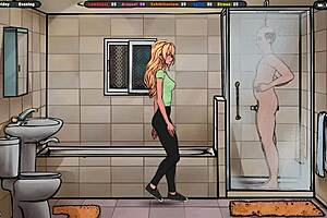 jenny captures exhibitionist cums on her tits in steamy hentai game