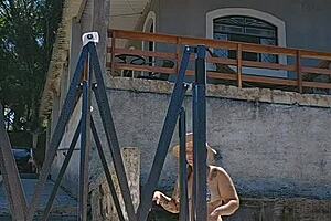 Wife flaunts tight bodysuit on her big ass while husband watches silently