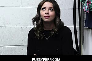 Pussyperp Brunette Big Tits Strips in Back Office for Punishing Fuck