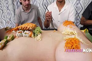 hey asian milf chef spreads pussy freeuse style for hungry fucking dessert