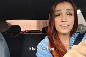 slutty rideshare driver catches jerking passenger and fucks him raw!