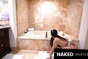 Curvy latina milf slams huge dildos in pussy