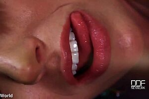 oh wow russian beauty pounds her shaved pink pussy hard with giant banana