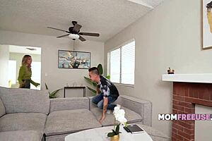 naughty babysitter cougar gropes big tits for taboo milf fun