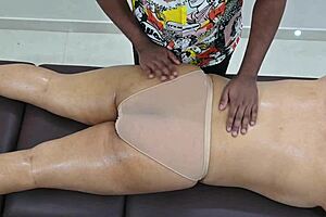 A lucky guy enjoys full body massage from white beauty chick