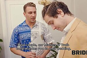 kinky russian bride calls homeland for flexible 4some wedding group fuck with old cuckold