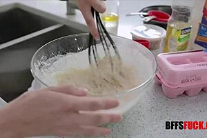 three hot 18+ girls bake cakes shake big asses for dominant fun