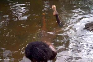 adorable skinny african village girl baths sexy in river 🌊💦