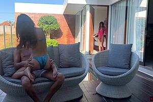 Feels so wild watching two hot couples go at it outdoors poolside party cum everywhere skinny teens riding hard