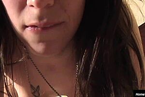 amateur brunette in lingerie rides cock bent over in homemade pov creampie