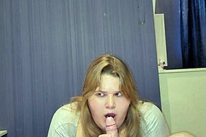 Ecstatic Cute Chubby in Rose Bra Swallows Deep Cock Cumshot