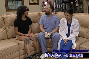 Dr Tampa gives petite brunette Nicole her first intense gyno exam with gloves and spreading