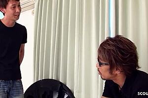 petite japanese teen chats first time casting into mmf creampie threesome