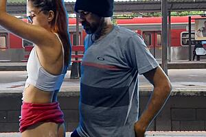 Daring couple pounds pussy fiercely in crowded public train terminal