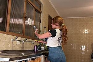 Slutty wife sneaks monster cock tease on hubby