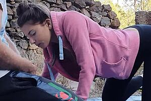 Risky Outdoor Doggystyle with Big Titted Brunette Teen