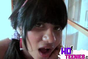 hot latina teen licks lollipop flashing natural tits pussy